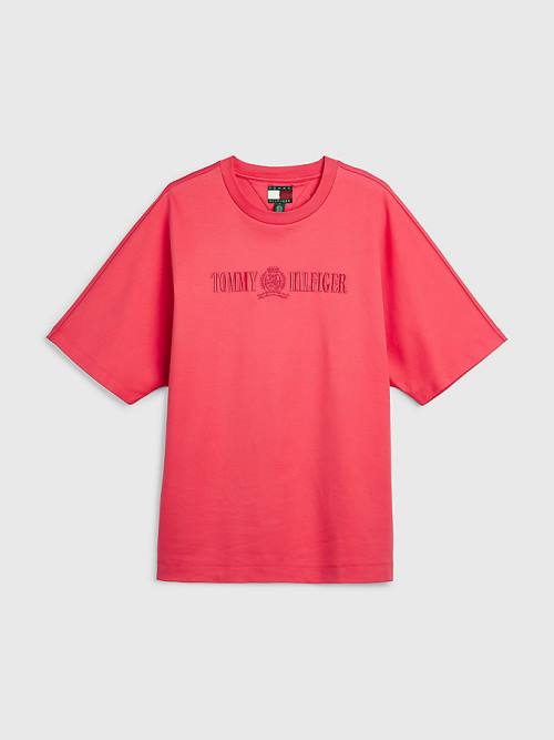 Tommy Hilfiger Crest Embroidery Organic Katoenen T-shirts Heren Roze | TH837QRY