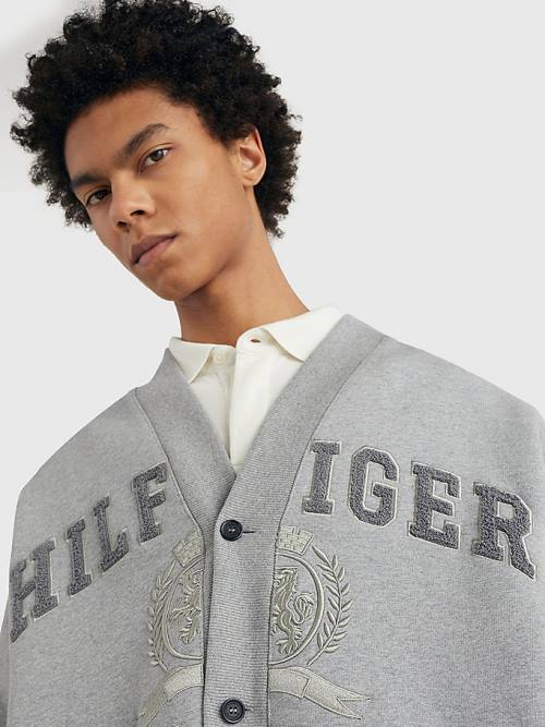 Tommy Hilfiger Crest Embroidery Prep Cardigan Sweatshirts Heren Grijs | TH627XAJ