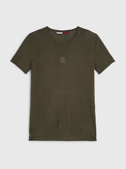 Tommy Hilfiger Crest Embroidery Wool Silk T-shirts Dames Khaki | TH521YAM