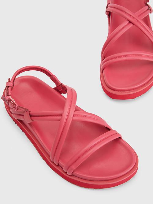 Tommy Hilfiger Crest Gesp Leren Sandalen Dames Roze | TH084YWB