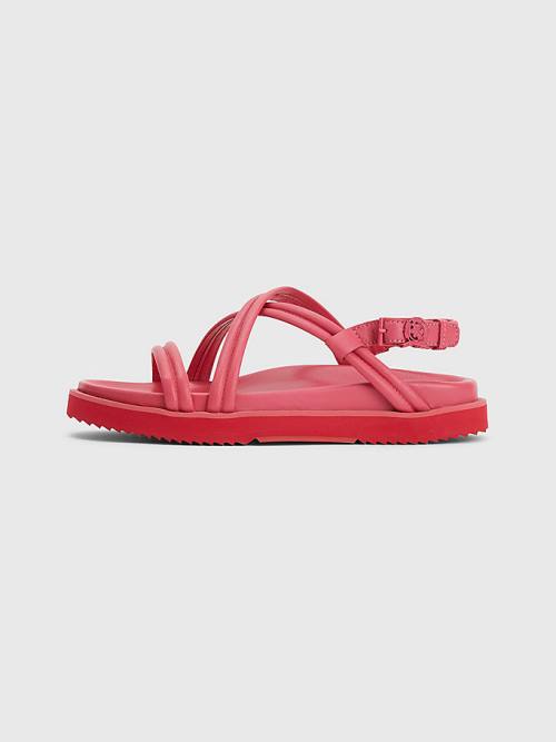 Tommy Hilfiger Crest Gesp Leren Sandalen Dames Roze | TH084YWB