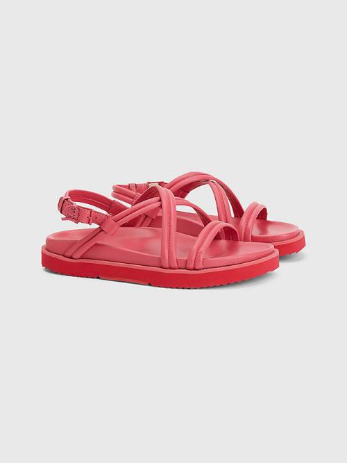 Tommy Hilfiger Crest Gesp Leren Sandalen Dames Roze | TH084YWB