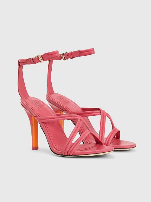 Tommy Hilfiger Crest High Heel Riemen Leren Sandalen Dames Roze | TH071JKY