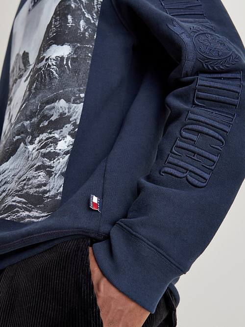 Tommy Hilfiger Crest Landscape Print Sweatshirts Heren Blauw | TH369WLO