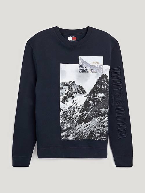 Tommy Hilfiger Crest Landscape Print Sweatshirts Heren Blauw | TH369WLO