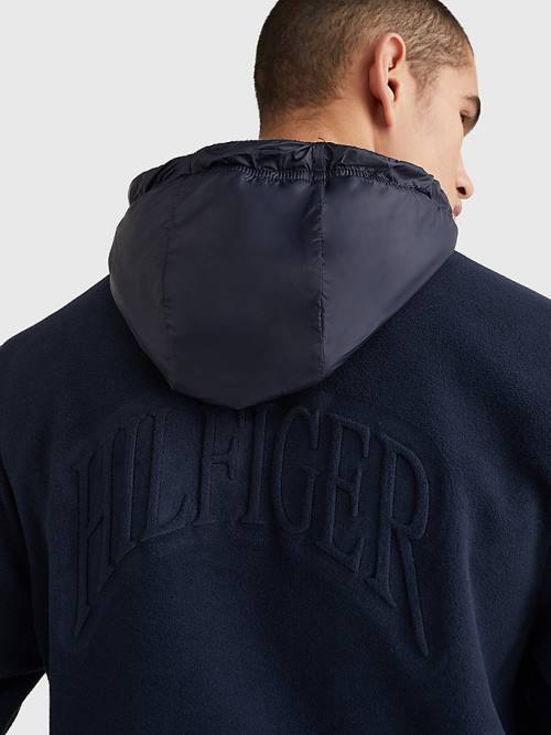 Tommy Hilfiger Crest Polar Fleece Relaxed Fit Hoodie Heren Blauw | TH690RJF