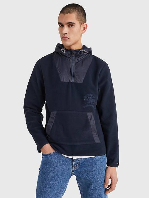 Tommy Hilfiger Crest Polar Fleece Relaxed Fit Hoodie Heren Blauw | TH690RJF