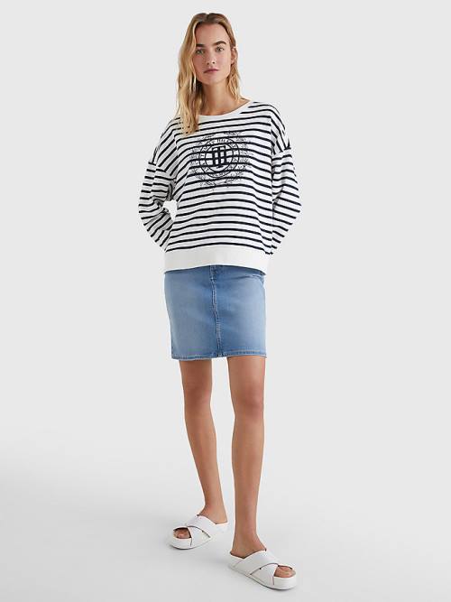 Tommy Hilfiger Crest Stripe Relaxed Sweatshirts Dames Beige | TH236BAD