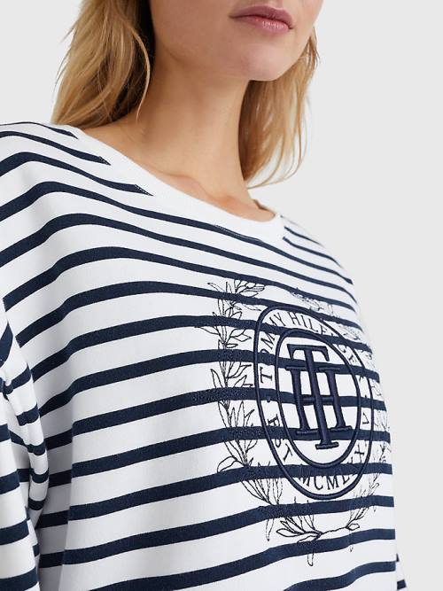 Tommy Hilfiger Crest Stripe Relaxed Sweatshirts Dames Beige | TH236BAD