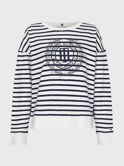 Tommy Hilfiger Crest Stripe Relaxed Sweatshirts Dames Beige | TH236BAD