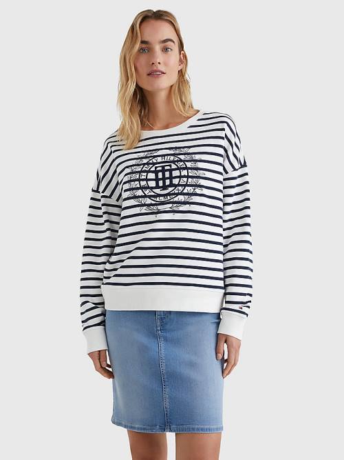 Tommy Hilfiger Crest Stripe Relaxed Sweatshirts Dames Beige | TH236BAD