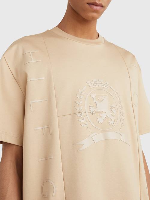 Tommy Hilfiger Crest Tonal Logo T-shirts Heren Beige | TH859ZGQ