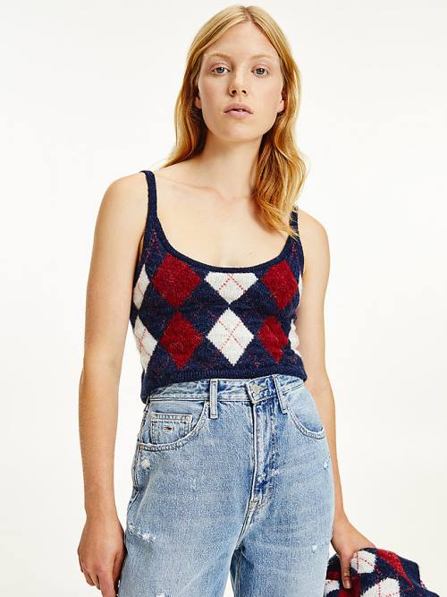 Tommy Hilfiger Cropped Argyle Cami Truien Dames Blauw | TH619PKW