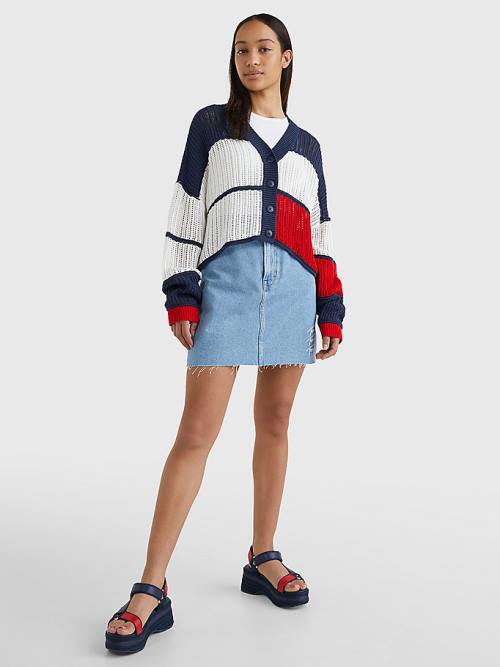 Tommy Hilfiger Cropped Colour-Blocked Cardigan Truien Dames Blauw | TH093IYM