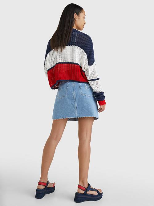 Tommy Hilfiger Cropped Colour-Blocked Cardigan Truien Dames Blauw | TH093IYM