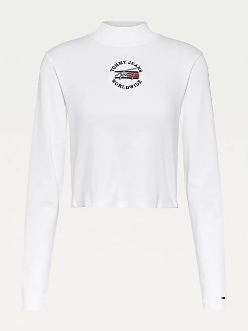 Tommy Hilfiger Cropped Fit Long Sleeve T-shirts Dames Wit | TH348TDU