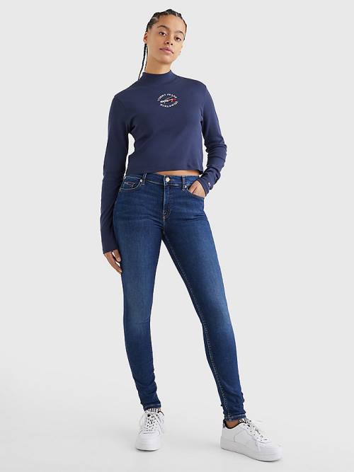 Tommy Hilfiger Cropped Fit Long Sleeve T-shirts Dames Blauw | TH519UFR