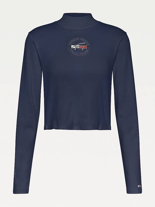 Tommy Hilfiger Cropped Fit Long Sleeve T-shirts Dames Blauw | TH519UFR