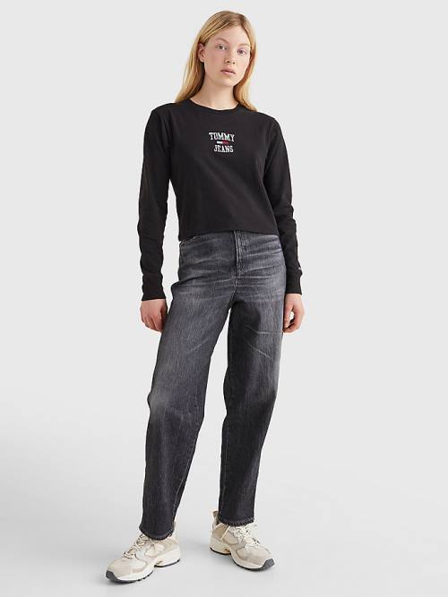 Tommy Hilfiger Cropped Logo Long Sleeve T-shirts Dames Zwart | TH329LSC