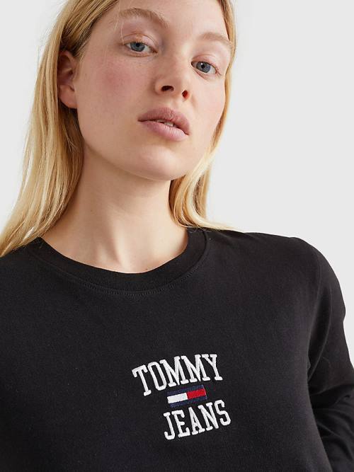 Tommy Hilfiger Cropped Logo Long Sleeve T-shirts Dames Zwart | TH329LSC