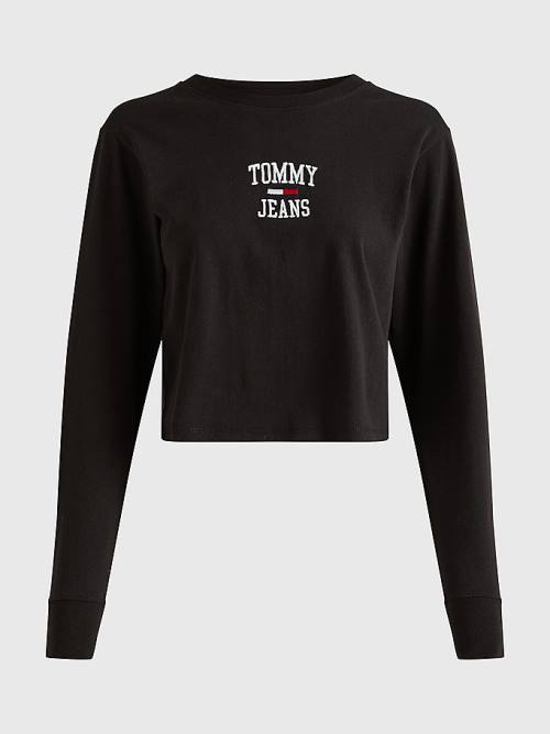 Tommy Hilfiger Cropped Logo Long Sleeve T-shirts Dames Zwart | TH329LSC