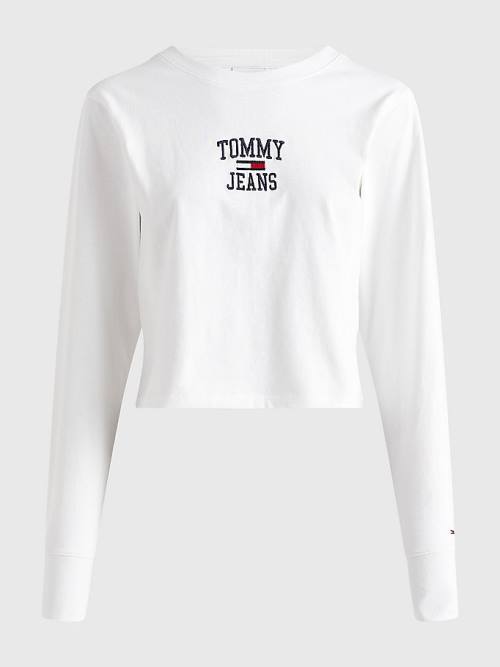 Tommy Hilfiger Cropped Logo Long Sleeve T-shirts Dames Wit | TH973GYI