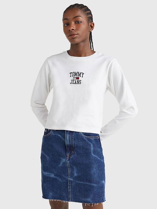 Tommy Hilfiger Cropped Logo Long Sleeve T-shirts Dames Wit | TH973GYI