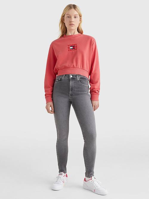 Tommy Hilfiger Cropped Logo Sweatshirts Dames Rood | TH132CTP