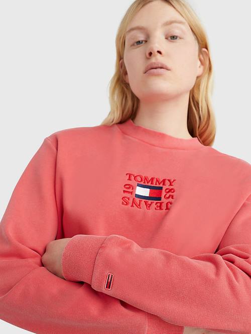 Tommy Hilfiger Cropped Logo Sweatshirts Dames Rood | TH132CTP