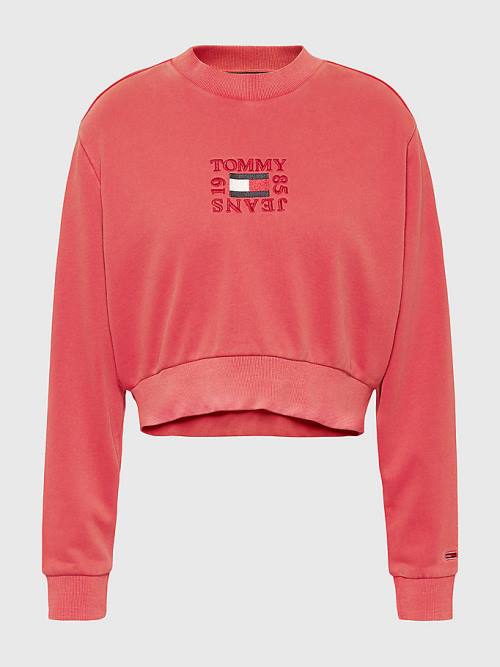 Tommy Hilfiger Cropped Logo Sweatshirts Dames Rood | TH132CTP