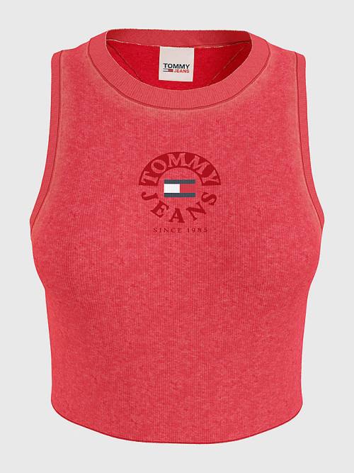 Tommy Hilfiger Cropped Logo Tank Top T-shirts Dames Rood | TH194VHP