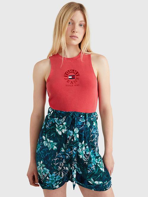 Tommy Hilfiger Cropped Logo Tank Top T-shirts Dames Rood | TH194VHP