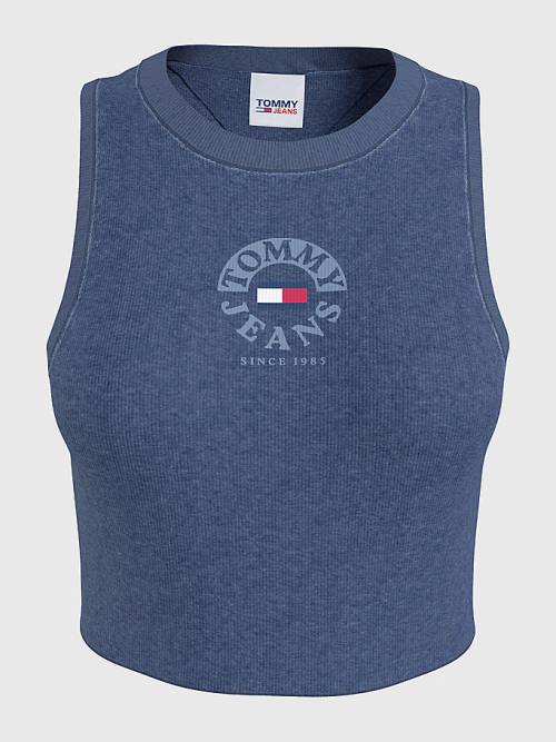 Tommy Hilfiger Cropped Logo Tank Top T-shirts Dames Blauw | TH425VCS