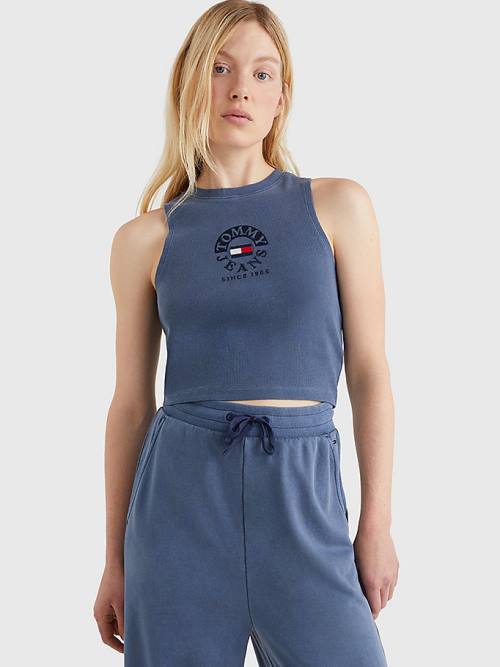 Tommy Hilfiger Cropped Logo Tank Top T-shirts Dames Blauw | TH425VCS