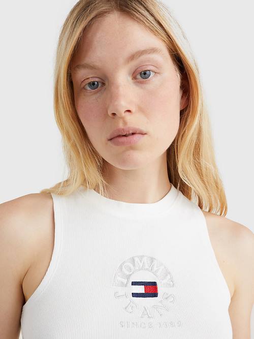 Tommy Hilfiger Cropped Logo Tank Top T-shirts Dames Wit | TH604DNR