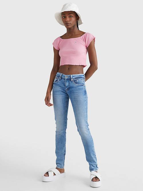 Tommy Hilfiger Cropped Off-The-Shoulder T-shirts Dames Roze | TH419QDG