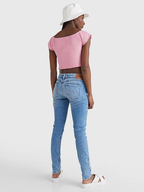 Tommy Hilfiger Cropped Off-The-Shoulder T-shirts Dames Roze | TH419QDG