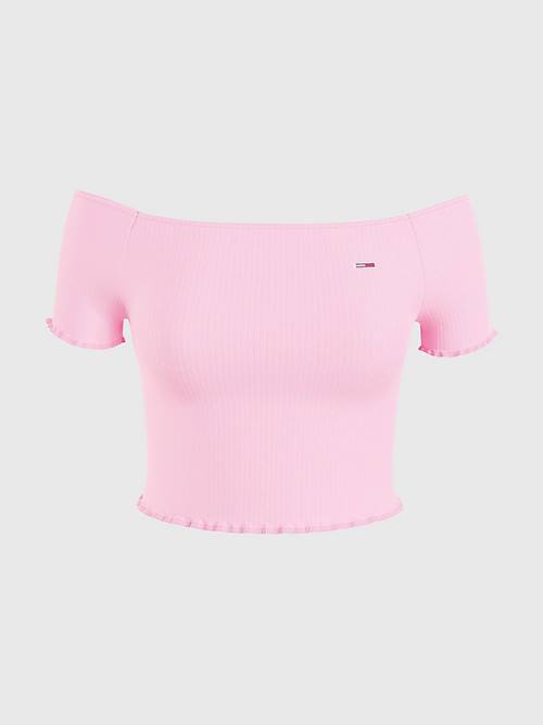 Tommy Hilfiger Cropped Off-The-Shoulder T-shirts Dames Roze | TH419QDG