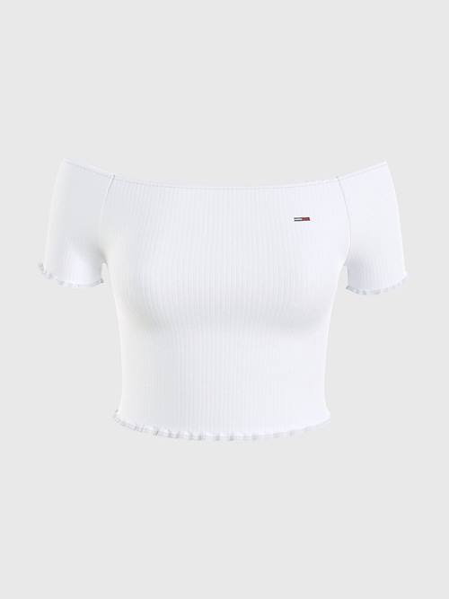 Tommy Hilfiger Cropped Off-The-Shoulder T-shirts Dames Wit | TH512ODS