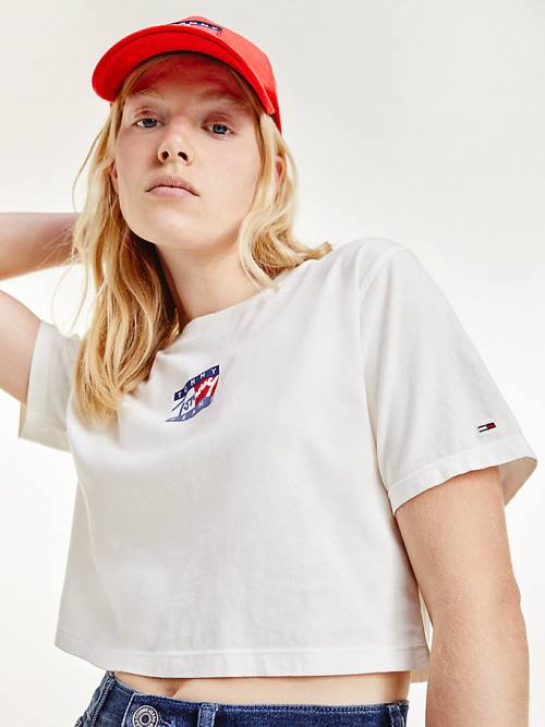 Tommy Hilfiger Cropped Pure Organic Katoenen Logo T-shirts Dames Wit | TH416THS