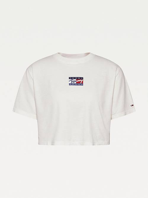 Tommy Hilfiger Cropped Pure Organic Katoenen Logo T-shirts Dames Wit | TH416THS