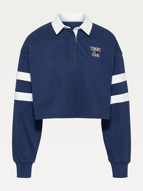 Tommy Hilfiger Cropped Rugby Poloshirt Dames Blauw | TH608JKL