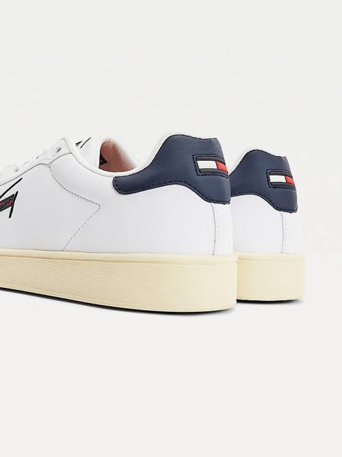 Tommy Hilfiger Cupsole Leren Logo Sneakers Heren Wit | TH643MNC