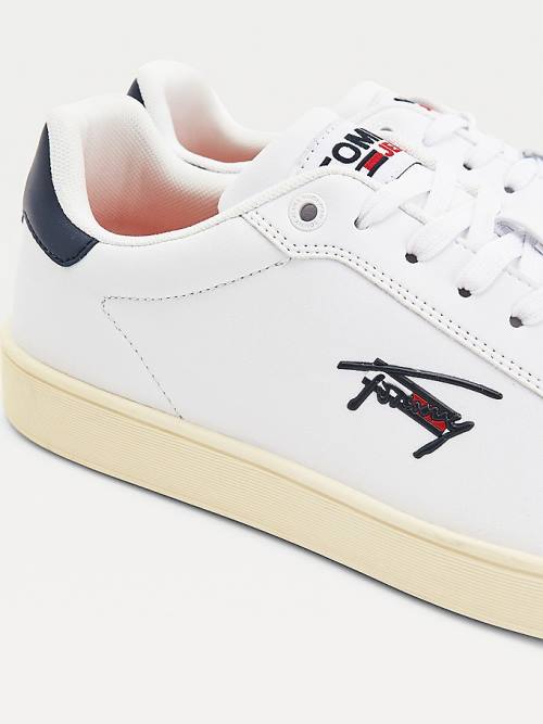 Tommy Hilfiger Cupsole Leren Logo Sneakers Heren Wit | TH643MNC