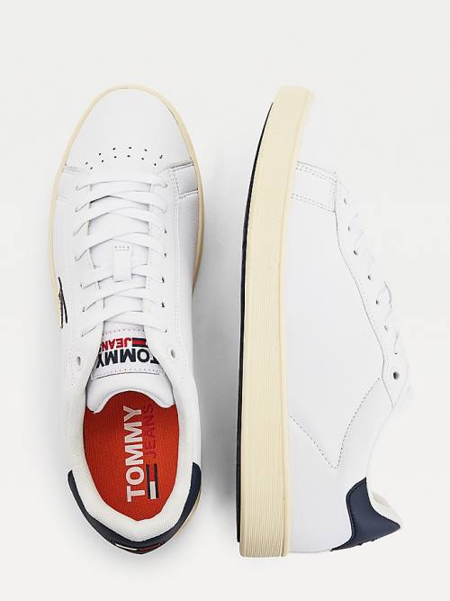 Tommy Hilfiger Cupsole Leren Logo Sneakers Heren Wit | TH643MNC