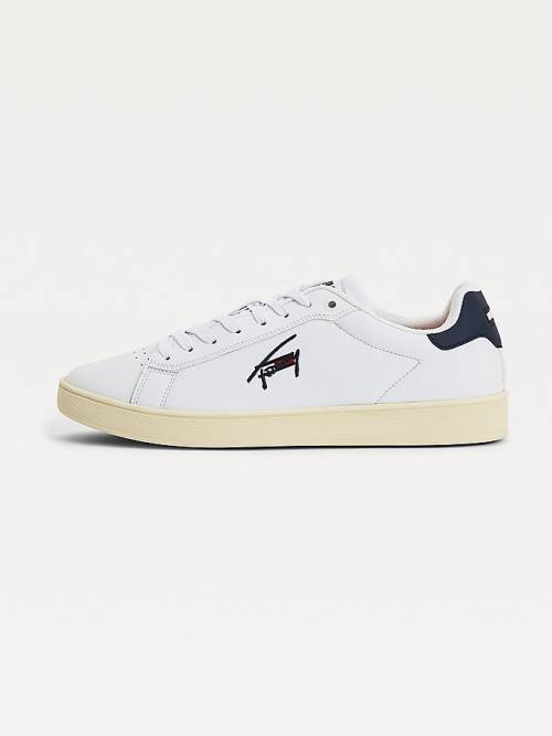 Tommy Hilfiger Cupsole Leren Logo Sneakers Heren Wit | TH643MNC