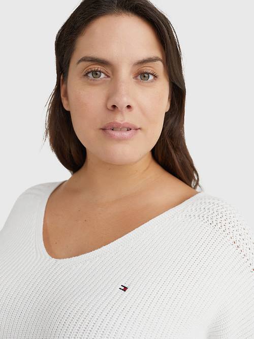 Tommy Hilfiger Curve Contrast Knit Relaxed Fit V-Neck Jumper Truien Dames Wit | TH240IET