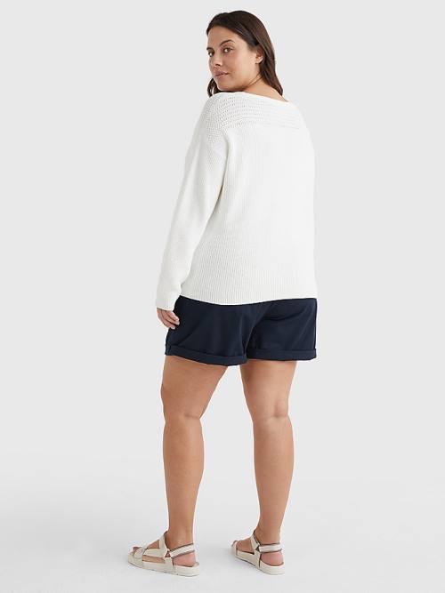 Tommy Hilfiger Curve Contrast Knit Relaxed Fit V-Neck Jumper Truien Dames Wit | TH240IET