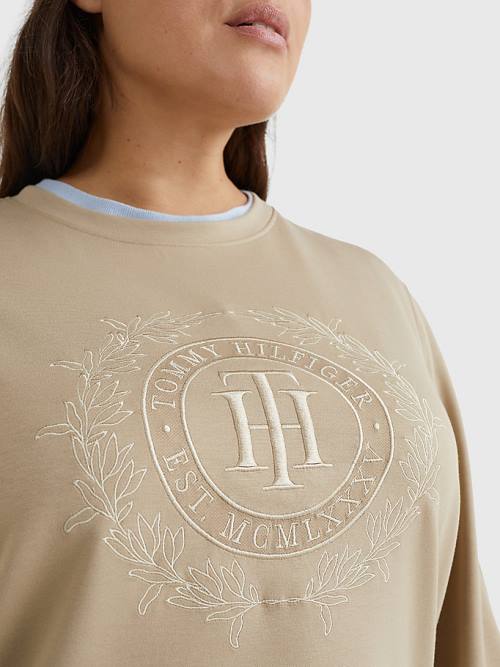 Tommy Hilfiger Curve Crest Embroidery Relaxed Sweatshirts Dames Beige | TH854CNR