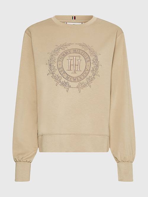 Tommy Hilfiger Curve Crest Embroidery Relaxed Sweatshirts Dames Beige | TH854CNR